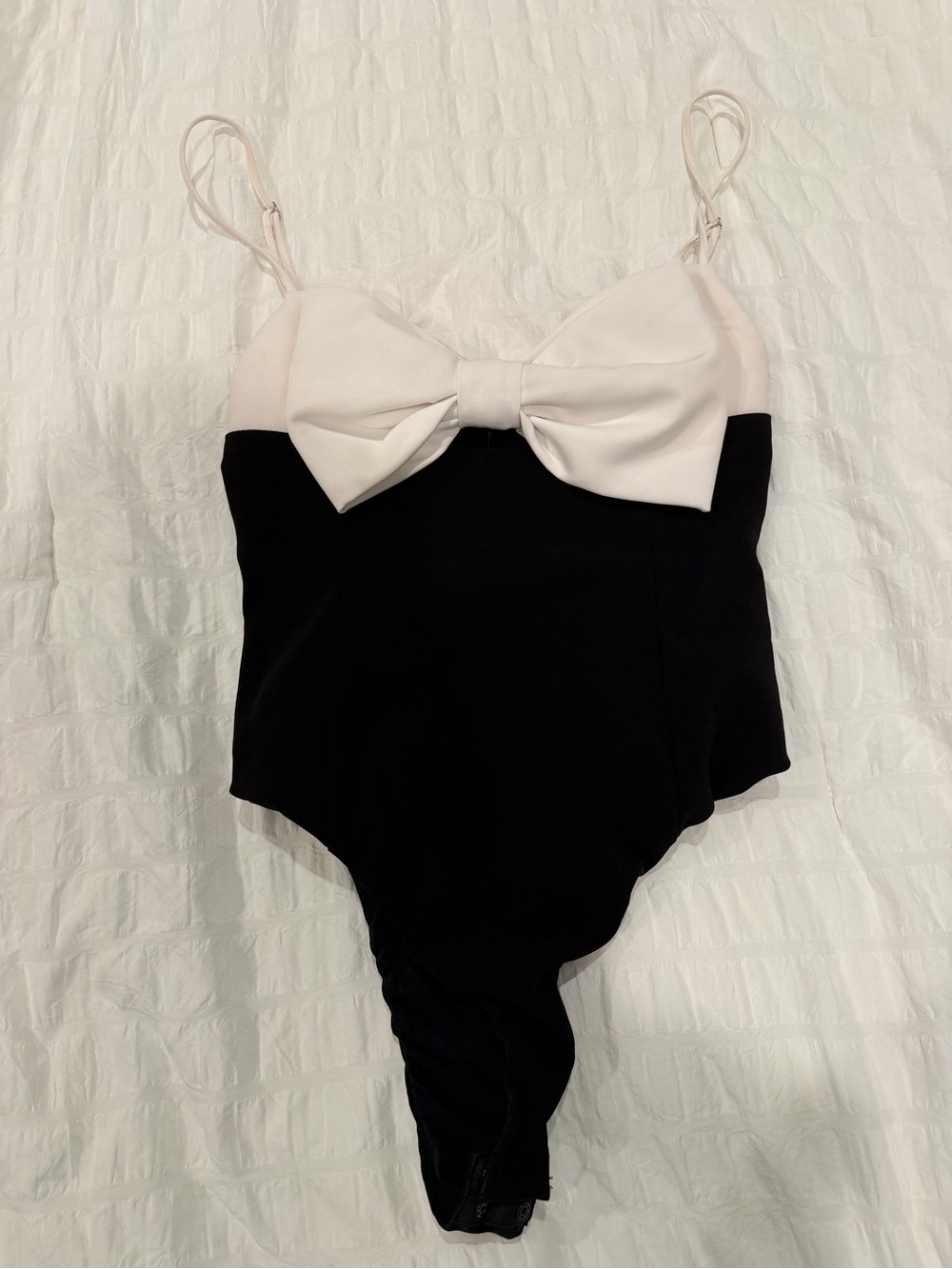 Zara Black Bodysuit with Cream Bow Strap Detail